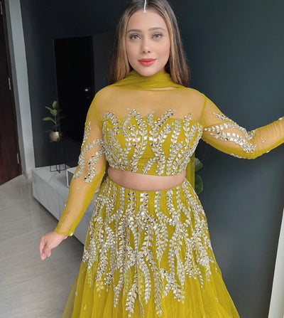 Ankita Raghav Arora in Mirror Work Soft Net Illusion Blouse Lehenga Set