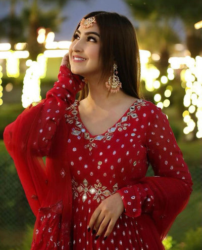 Anmol Bhatia in Mirror Work 3-Tiered Anarkali With Back Cut Outs And Embroidered Dupatta