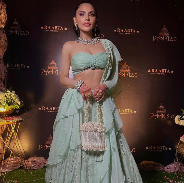 Kavita Arora in Organza Ruchhed Bustier With Embroidered High Waist Lehenga And Frill Dupatta (Straps Can Be Added)