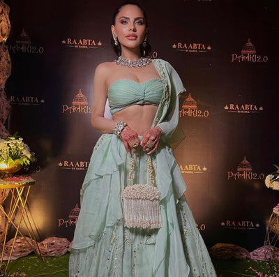 Kavita Arora in Organza Ruchhed Bustier With Embroidered High Waist Lehenga And Frill Dupatta (Straps Can Be Added)