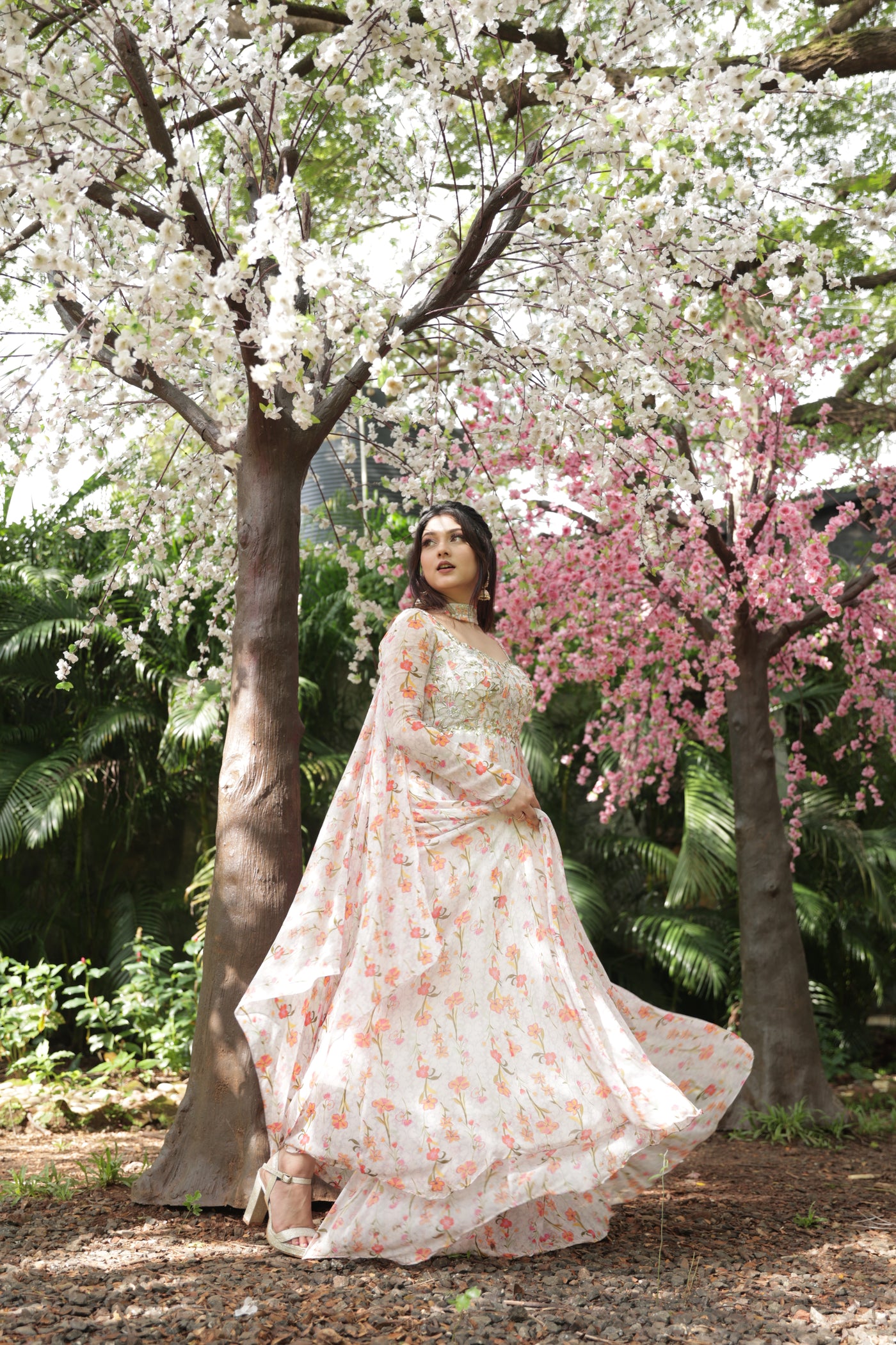 Manasi Mau in Full Sleeve Printed Corset Anarkali With Choker Dupatta