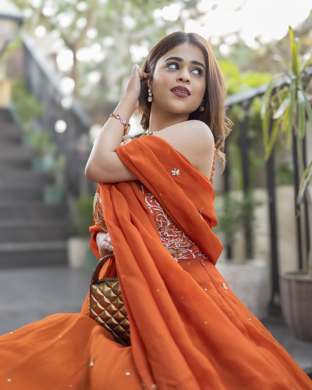 Shivangi Kholi in V Hem Embroidered Blouse With Lehenga And Embroidered Dupatta Set