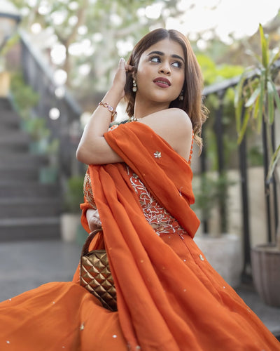 Shivangi Kholi in V Hem Embroidered Blouse With Lehenga And Embroidered Dupatta Set