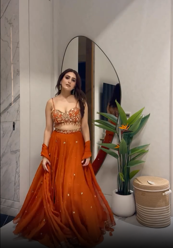 Rubal Wadhwa in V Hem Embroidered Blouse With Lehenga And Embroidered Dupatta Set