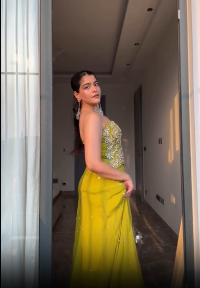 Kritika Khurana in Moriko Monstera Corset Set