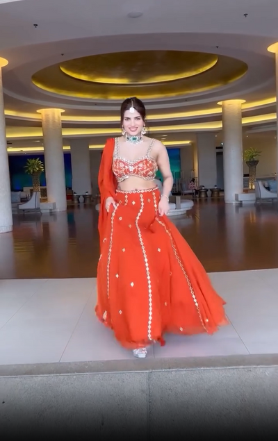 Guneet Virdi in Mirror Work V-Hem Bustier With High Waist Mirror Lines Lehenga And Embroidered Dupatta