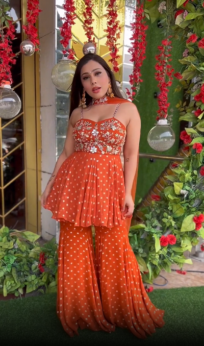 Ankita Raghav Arora in Mirror Work Corset Peplum And Fit'N'Flare Pant Set In Lurex Georgette With Choker Dupatta