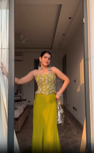 Kritika Khurana in Moriko Monstera Corset Set