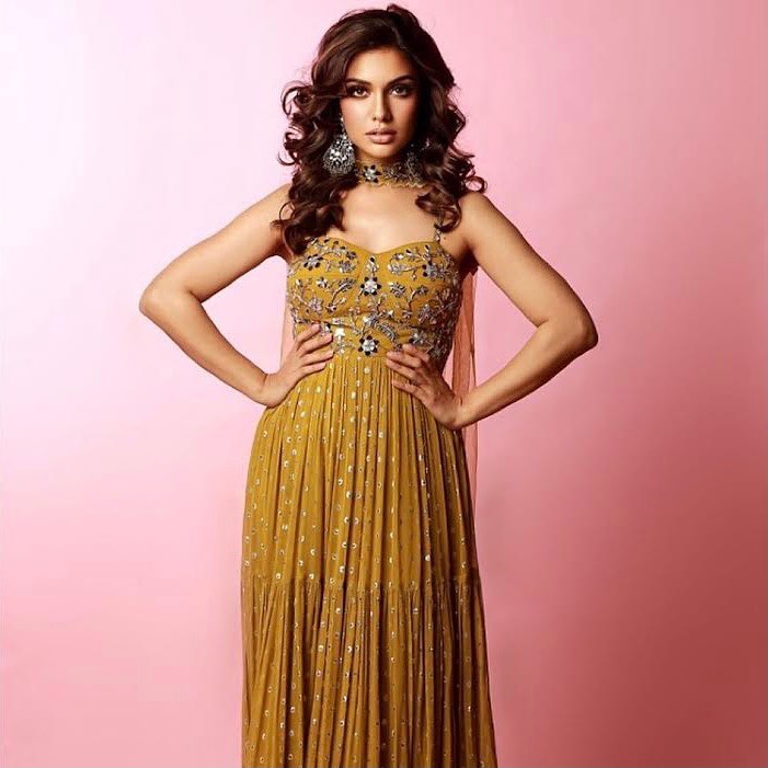Divya Agarwal in  Corset Mirror Work 3-Tiered Anarkali With Choker Dupatta