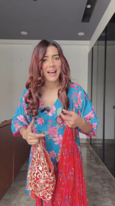 Shreya Arora In V Hem Embroidered Blouse With Drapes And Printed Slit Lehenga