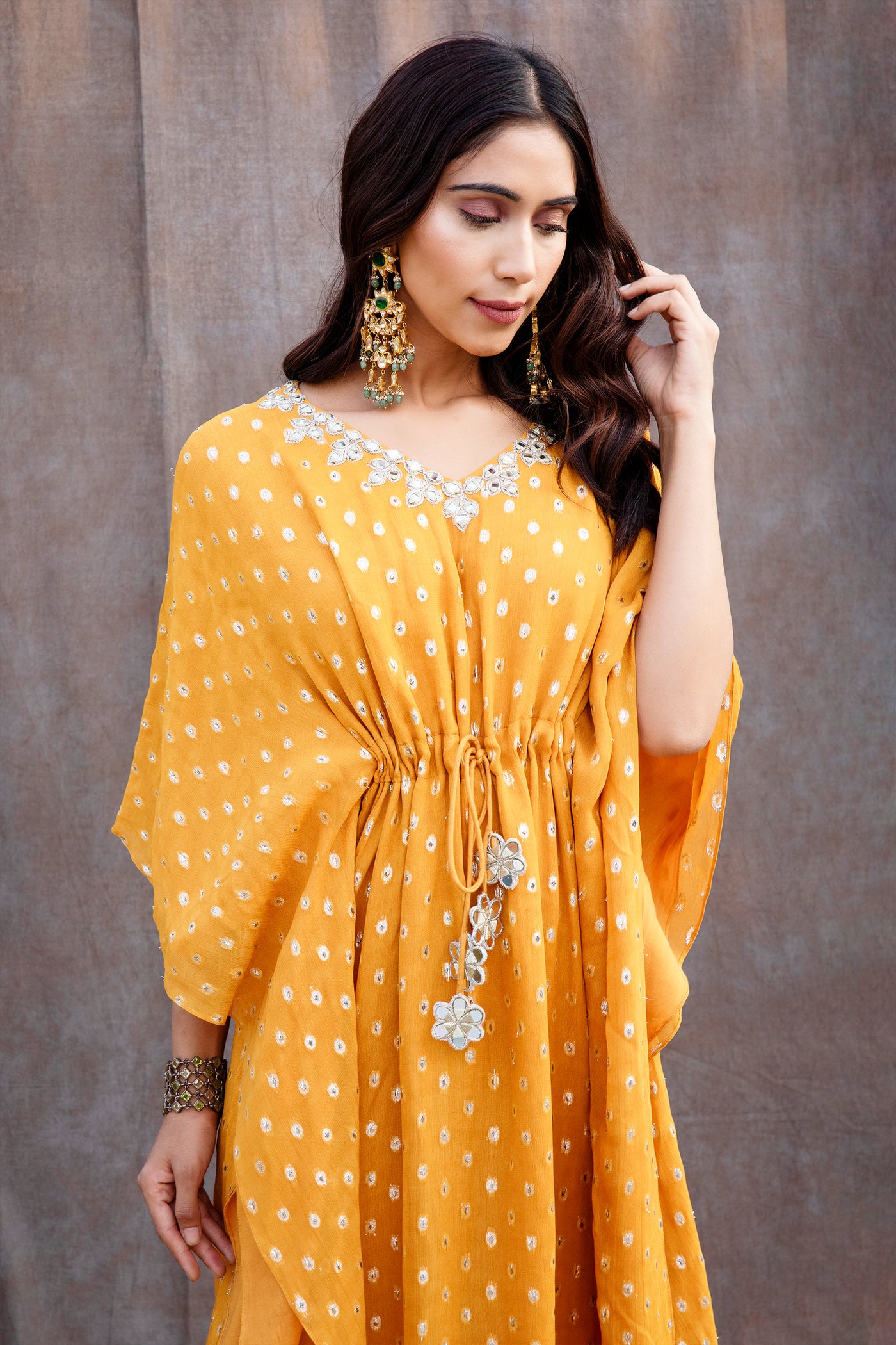 Mirror Work Kaftan With Tassels