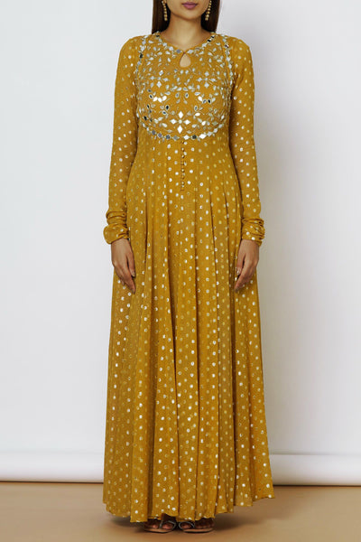 Lurex Georgette Anarkali With Mirror Work Bodice