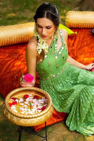 Shoulder Lurex Georgette Tiered Anarkali And Dupatta Set
