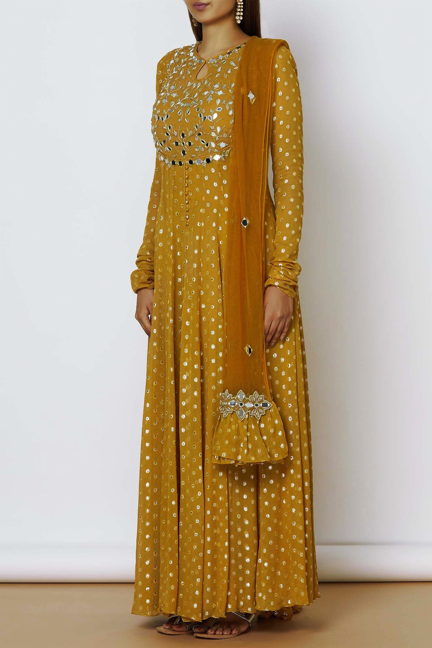 Lurex Georgette Anarkali With Mirror Work Bodice