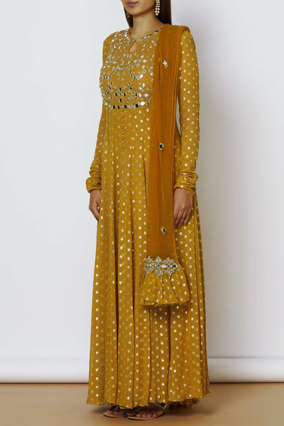 Lurex Georgette Anarkali With Mirror Work Bodice