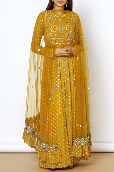 Lurex Georgette Anarkali With Mirror Work Bodice