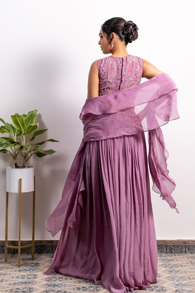 Embroidered Blouse With High Slit Lehenga And Frill Dupatta ( Without Slit Available)