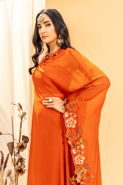 Floral Embroidered Drape With High Waist Pallazo And Blouse