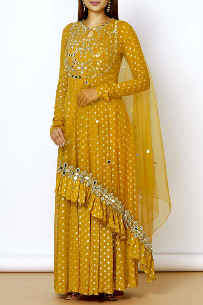 Lurex Georgette Anarkali With Mirror Work Bodice