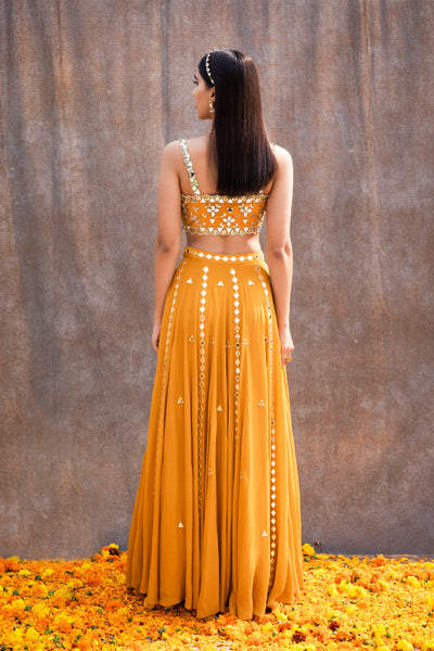 Mirror Work Bustier With High Waist Mirror Lines Lehenga And Embroidered Dupatta