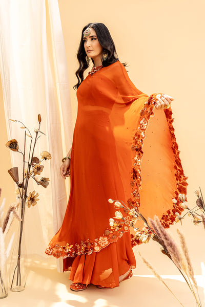 Floral Embroidered Drape With High Waist Pallazo And Blouse