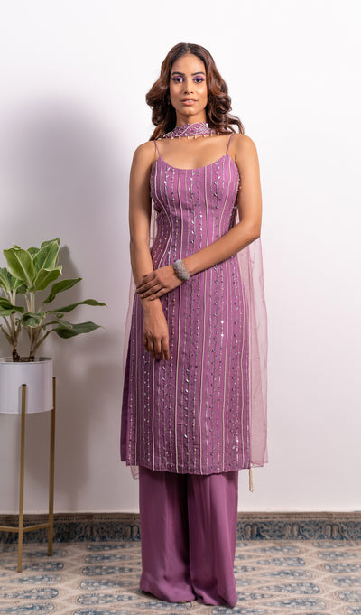 Embroidered Kurti With Straight Pant And Choker Dupatta