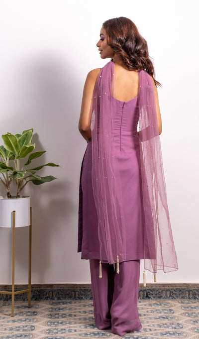 Embroidered Kurti With Straight Pant And Choker Dupatta