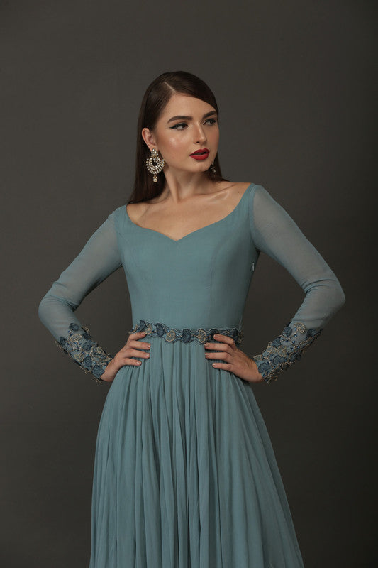 Teal Blue Georgette Anarkali