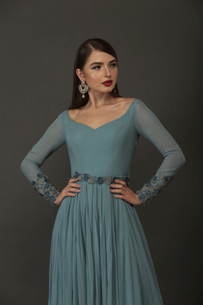 Teal Blue Georgette Anarkali