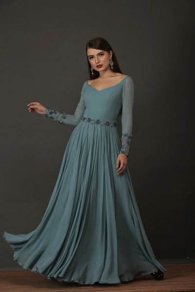 Teal Blue Georgette Anarkali