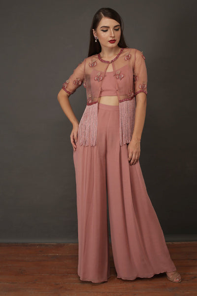 Pink Frige Organza Jacket And Pant Set