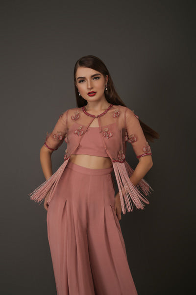 Pink Frige Organza Jacket And Pant Set