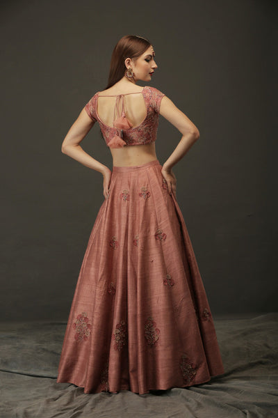 Pink Raw Silk Heavy Lehenga With Cap Sleeves Blouse